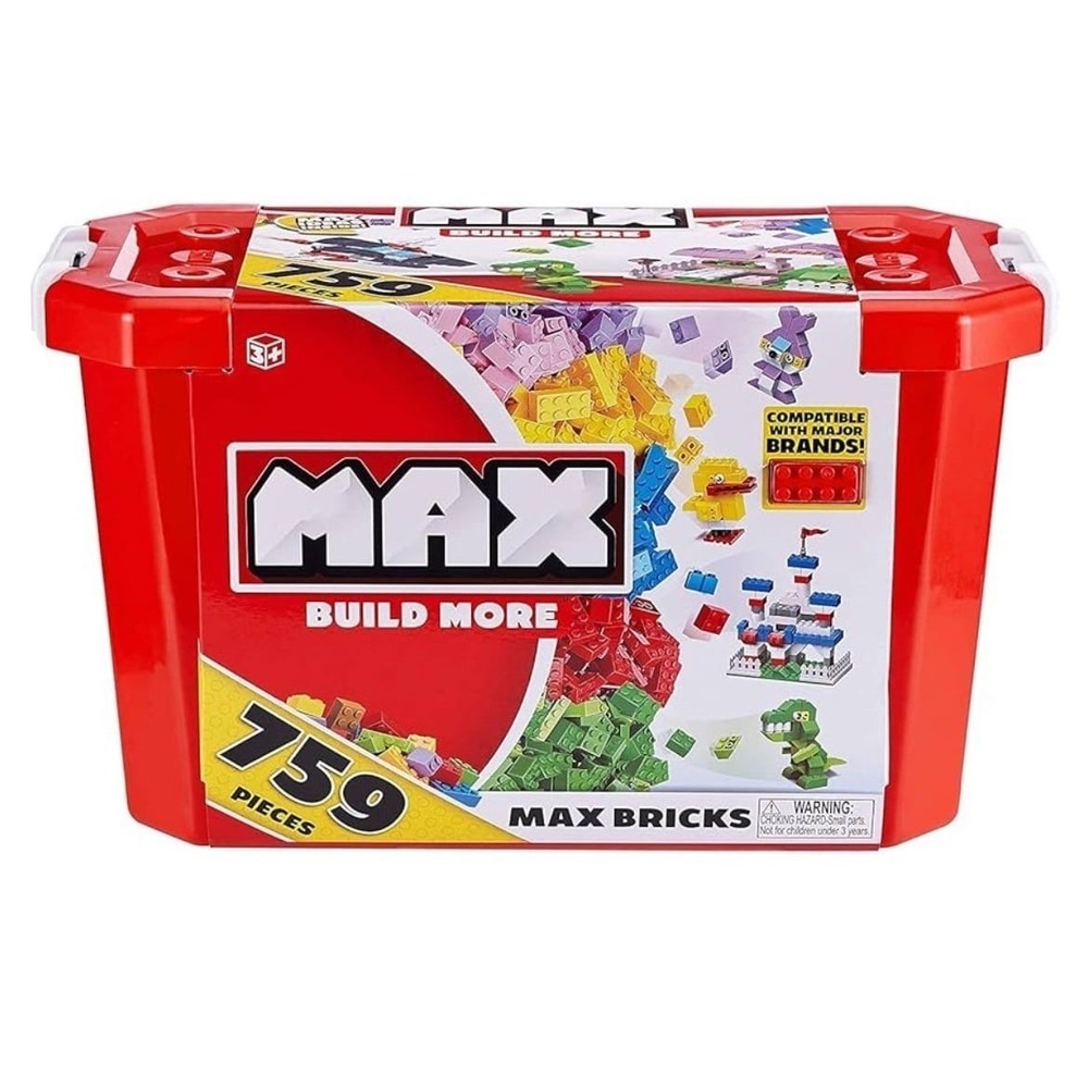 ZURU MAX Build More Bricks 759 Piece Value Set Building Blocks Storage Tub Red